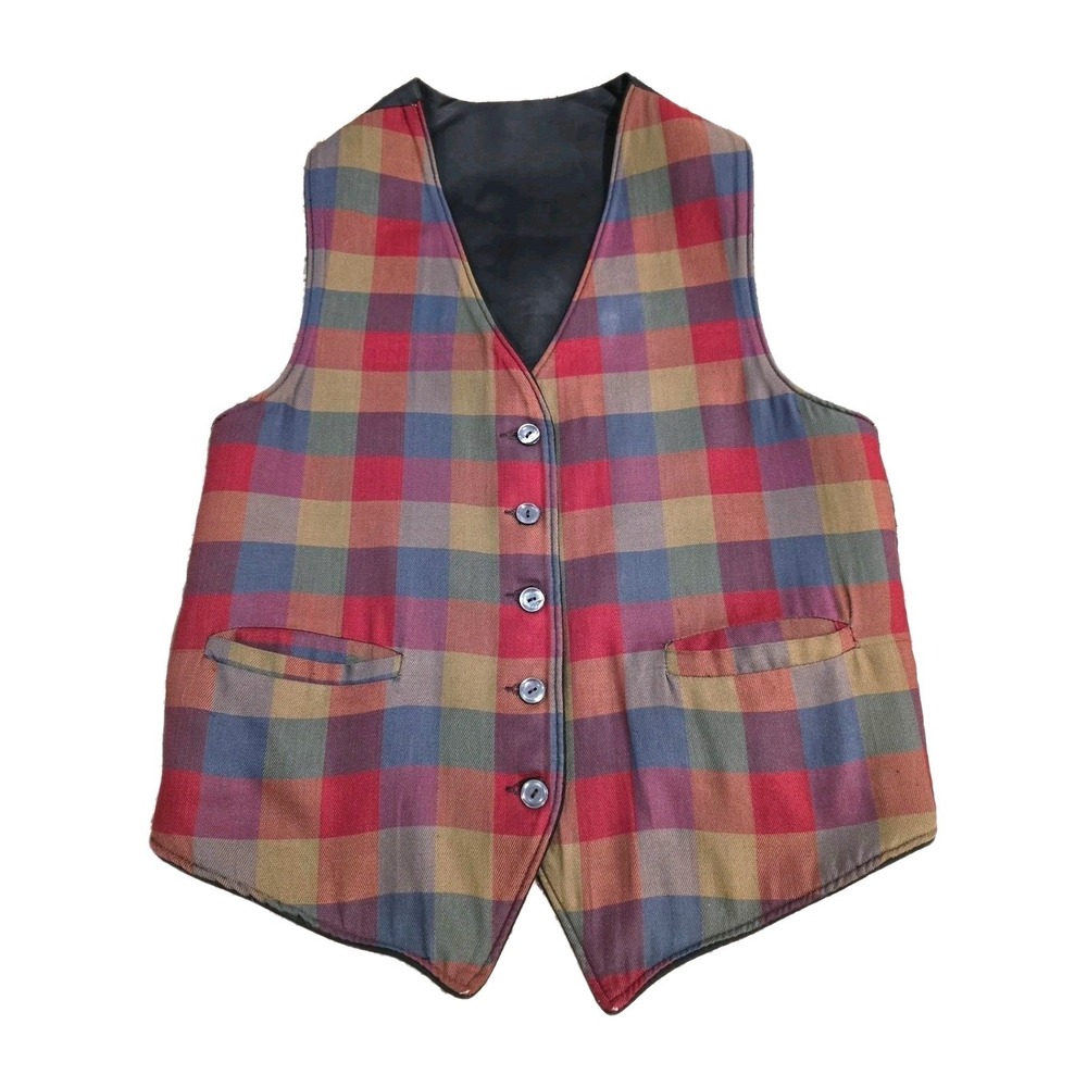 80s/90s VTG Reversible Black Velvet/Plaid Vest Peppy 2 Vest In One M-XS W-S/M